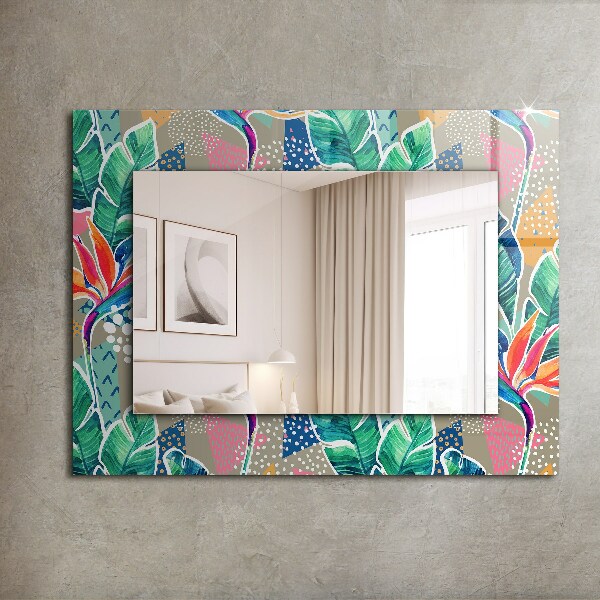 Mirror frame with print Flowers and leaves