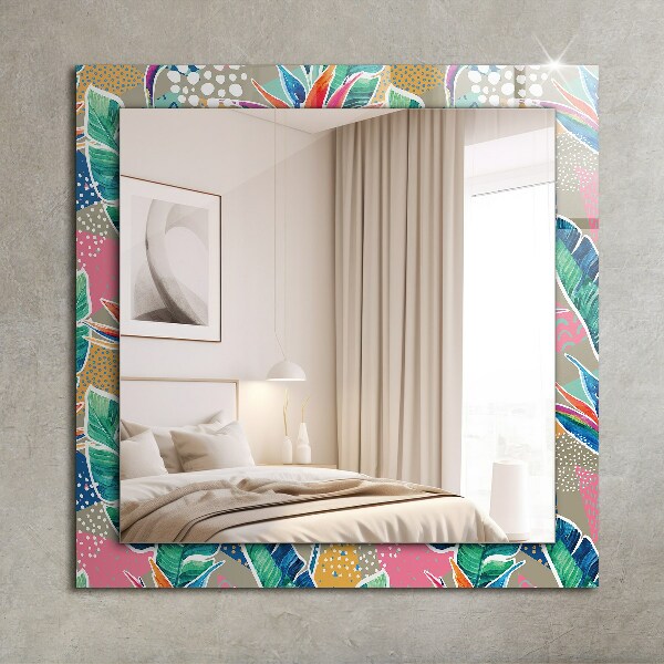 Mirror frame with print Flowers and leaves