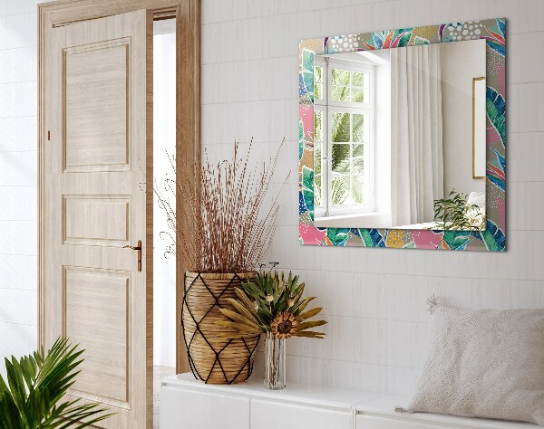 Mirror frame with print Flowers and leaves