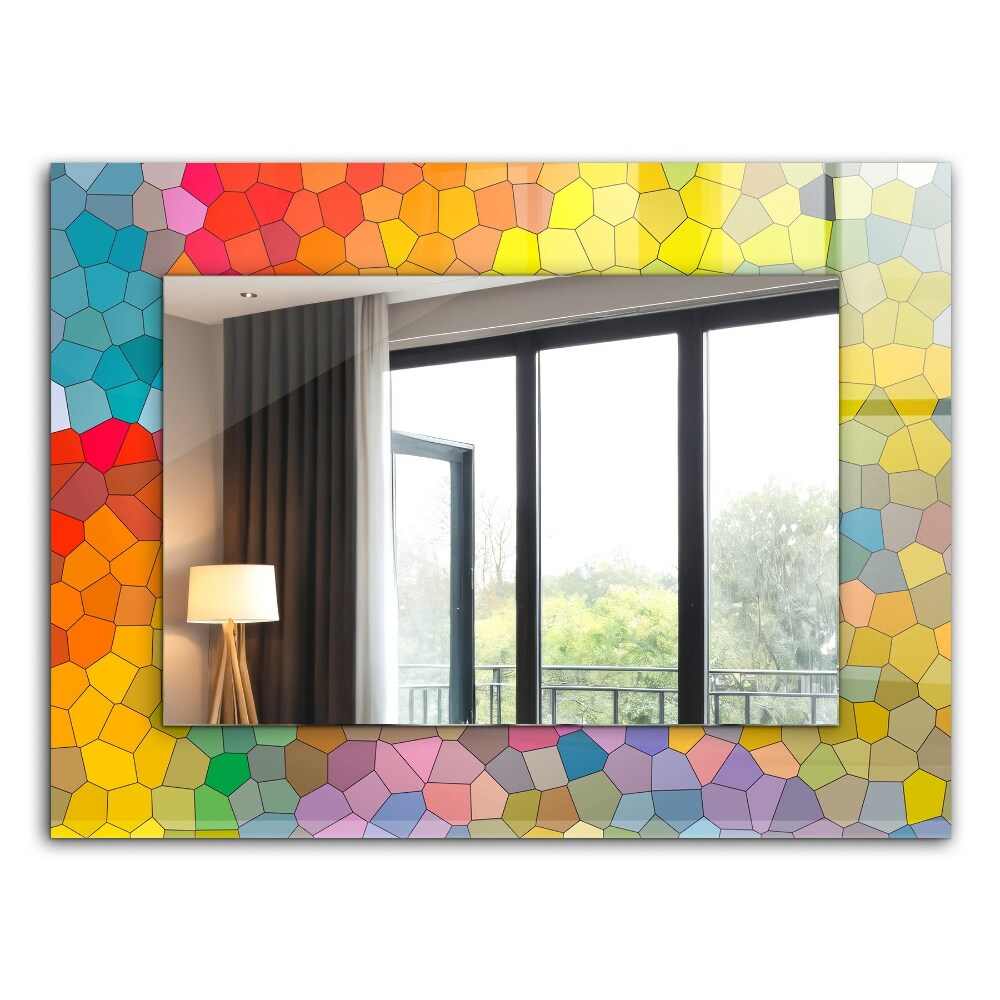 Mirror frame with print Abstract coloured mosaics