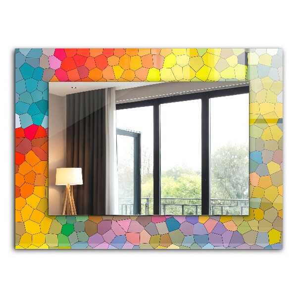 Mirror frame with print Abstract coloured mosaics