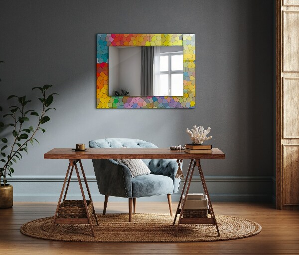 Mirror frame with print Abstract coloured mosaics