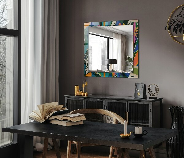 Mirror frame with print Abstract coloured flowers