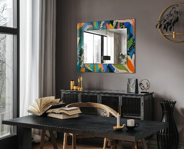 Mirror frame with print Abstract coloured flowers