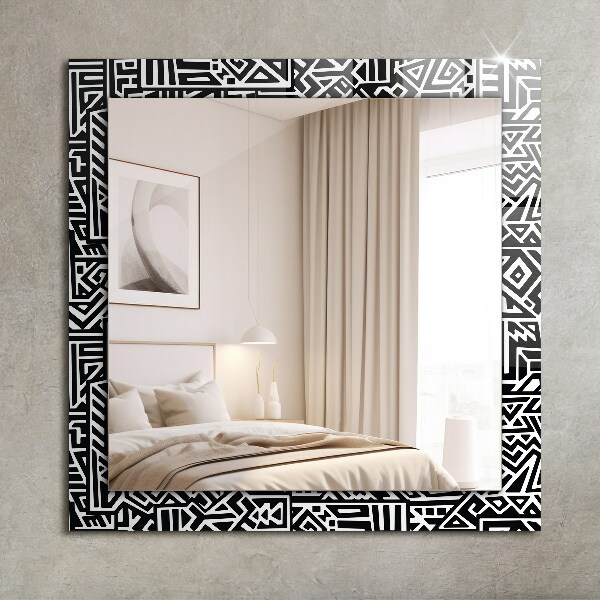 Mirror frame with print Blue wave motif