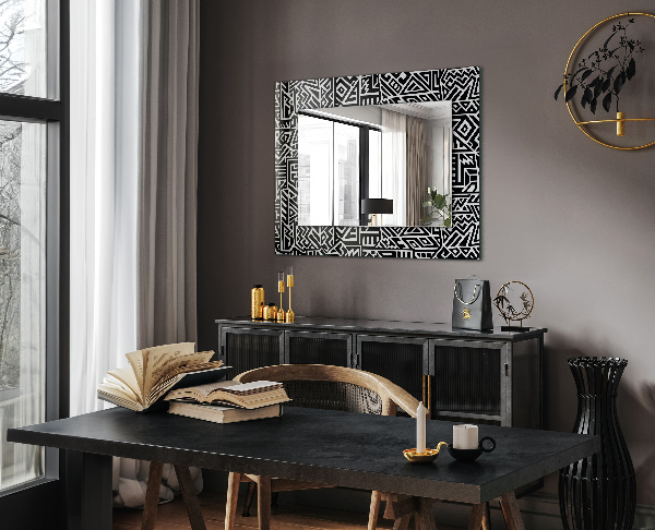 Mirror frame with print Blue wave motif