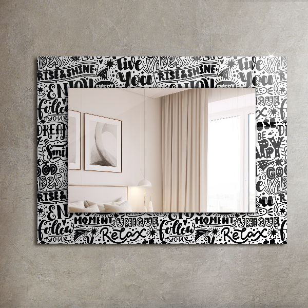 Mirror frame with print Diagonal lines on wood