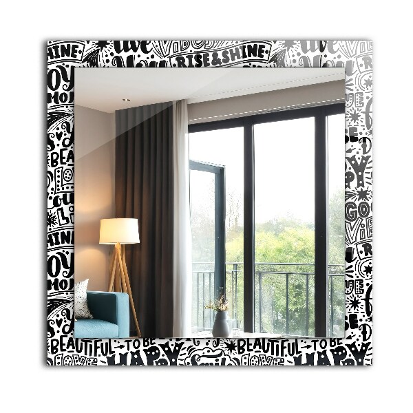 Mirror frame with print Diagonal lines on wood