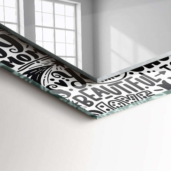 Mirror frame with print Diagonal lines on wood