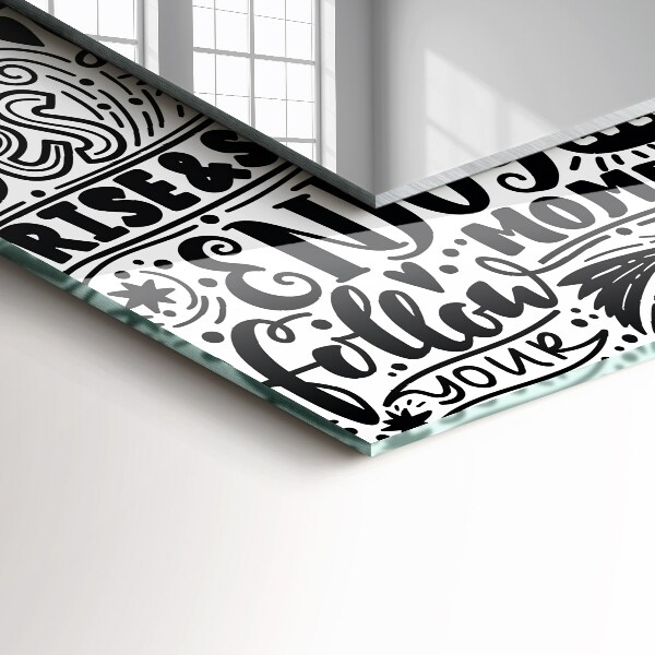 Mirror frame with print Diagonal lines on wood