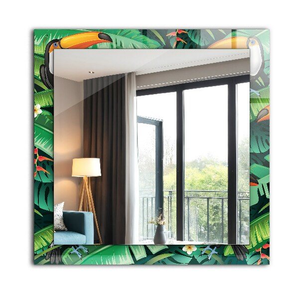 Mirror frame with print Turquoise geometric pattern