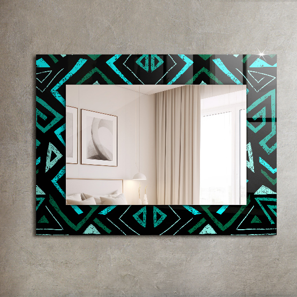 Decorative mirror Geometric motifs in turquoise