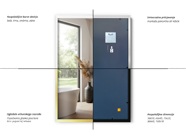 Rectangular mirror with silver frame 80x60 cm