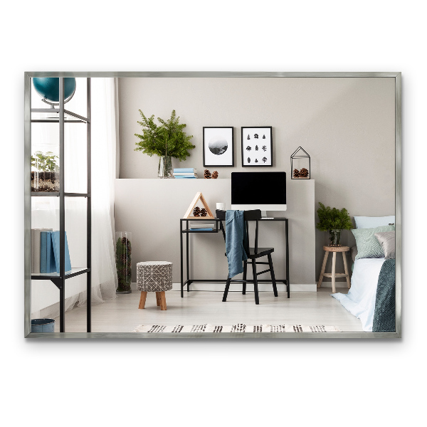 Minimalist rectangular silver framed mirror 100x70 cm