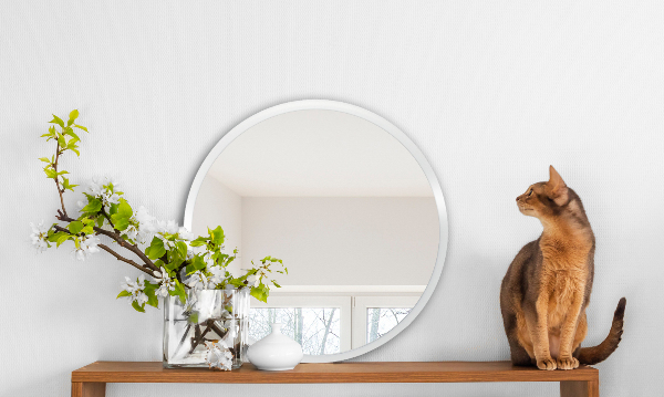 Round white framed mirror for bedroom 90 cm