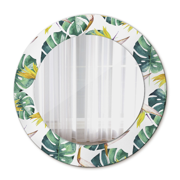 Round printed mirror Tropical leaves