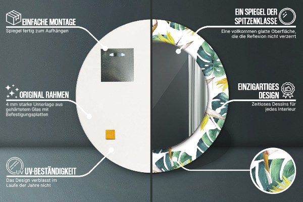 Round printed mirror Tropical leaves