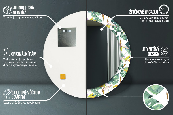 Round printed mirror Tropical leaves