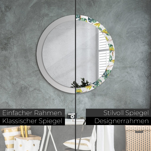 Round printed mirror Tropical leaves