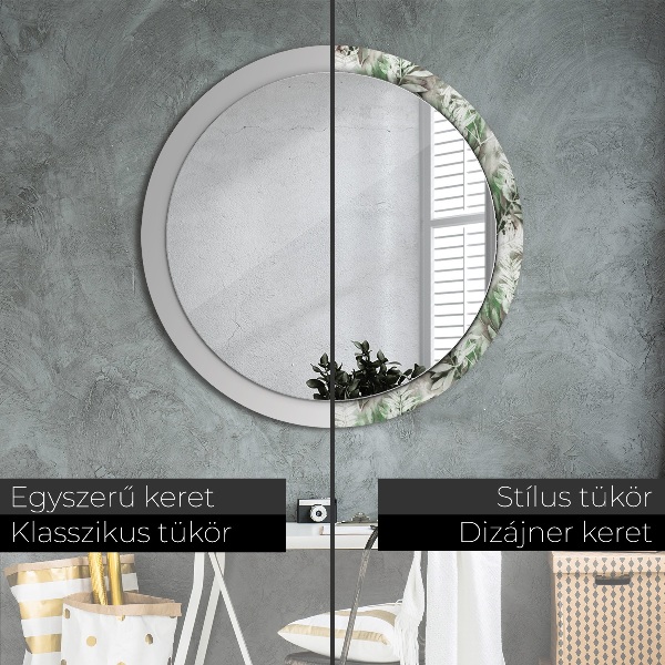 Round decorative mirror Watercolor leaves