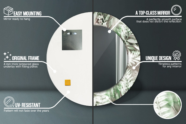 Round decorative mirror Watercolor leaves