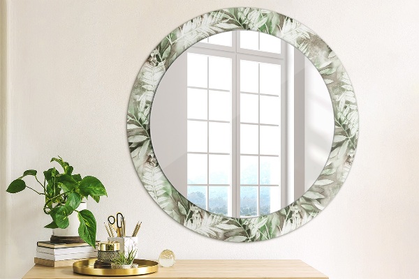Round decorative mirror Watercolor leaves