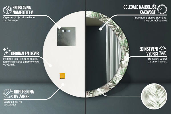 Round decorative mirror Watercolor leaves