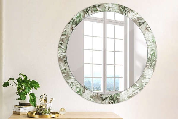 Round decorative mirror Watercolor leaves
