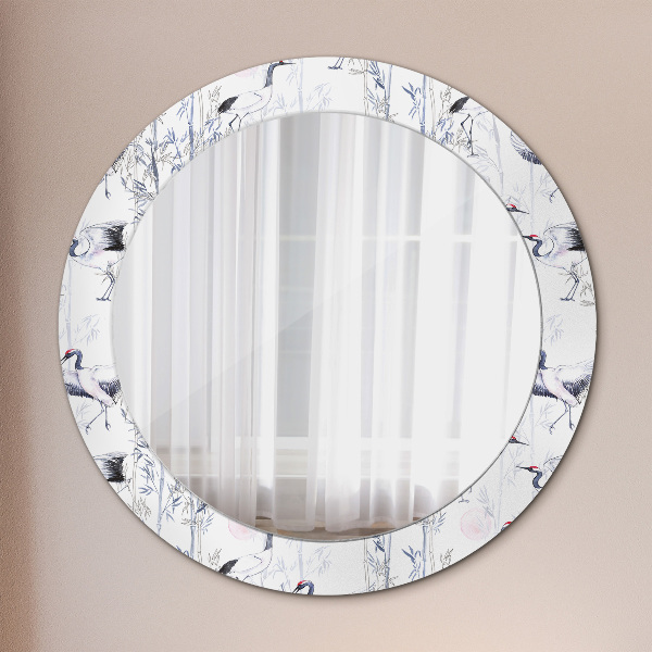 Circle decorative mirror Cranes birds