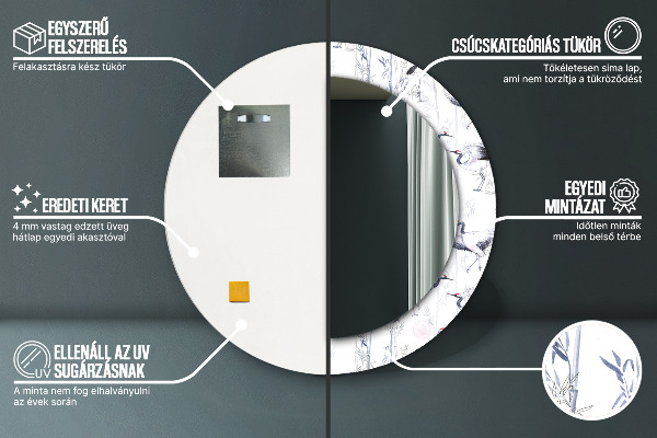 Circle decorative mirror Cranes birds