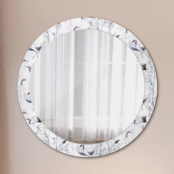 Circle decorative mirror Cranes birds