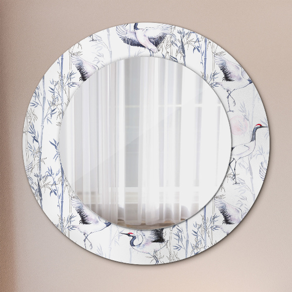 Circle decorative mirror Cranes birds