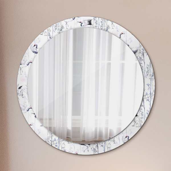 Circle decorative mirror Cranes birds