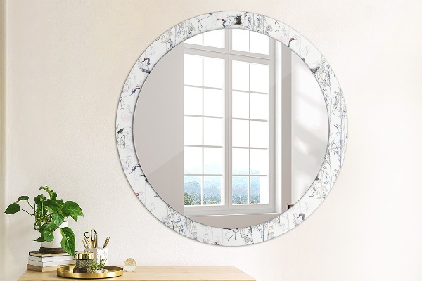 Circle decorative mirror Cranes birds