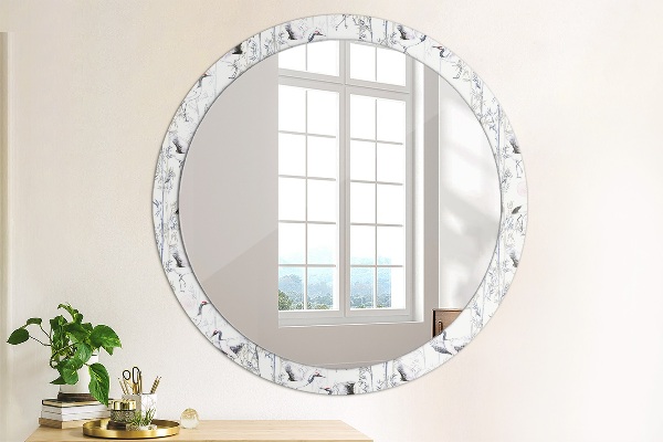 Circle decorative mirror Cranes birds