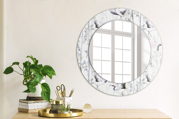 Circle decorative mirror Cranes birds