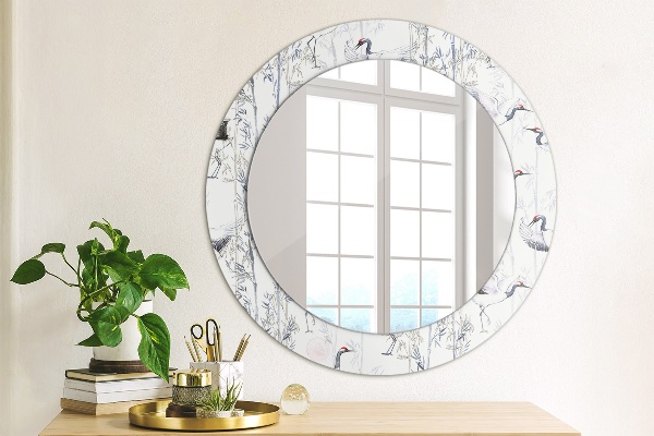 Circle decorative mirror Cranes birds