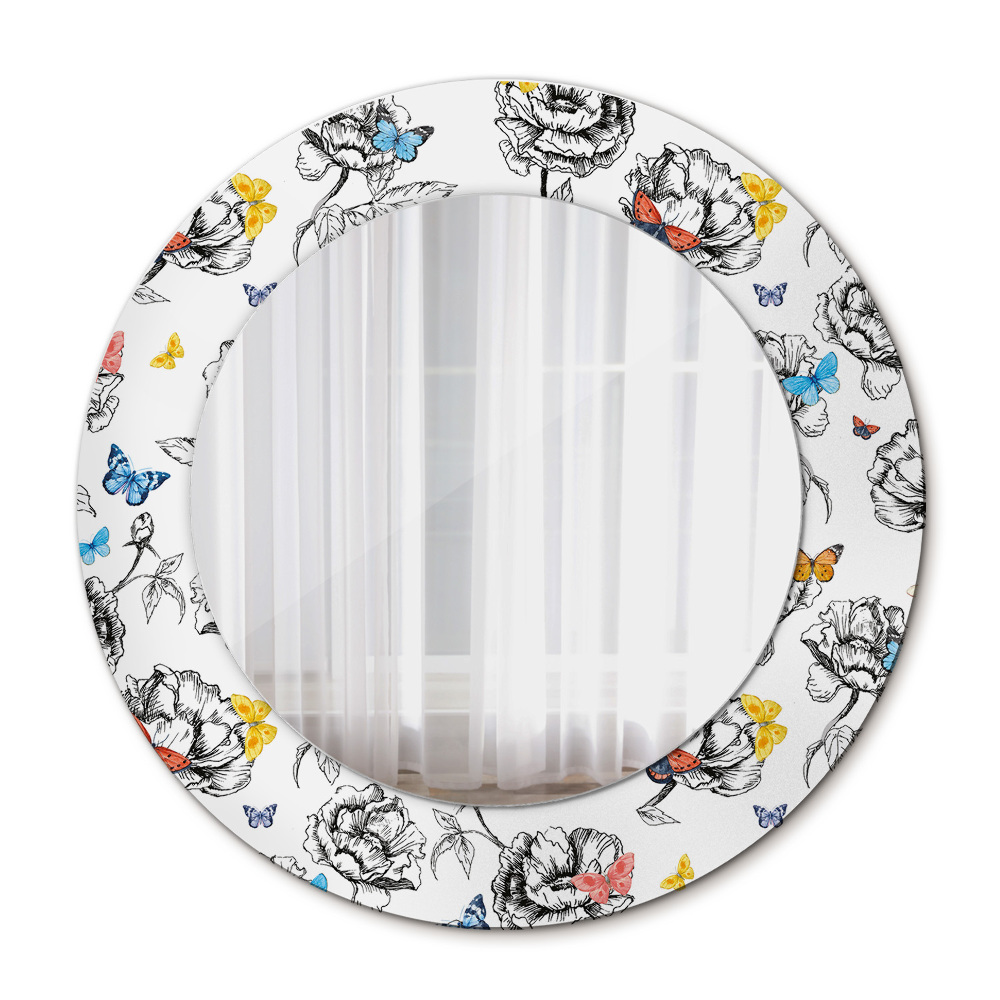 Round mirror frame with print Butterfly