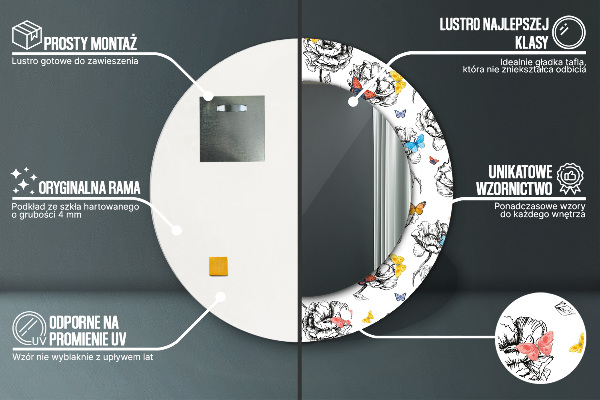 Round mirror frame with print Butterfly