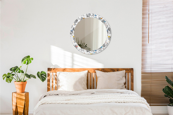 Round mirror frame with print Butterfly