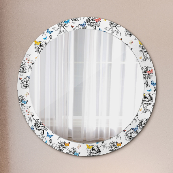Round mirror frame with print Butterfly