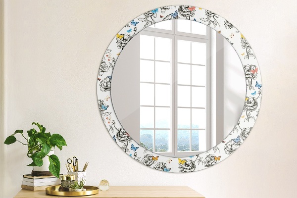 Round mirror frame with print Butterfly