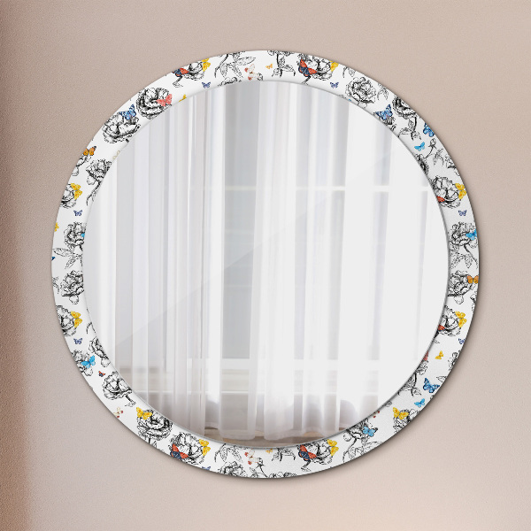 Round mirror frame with print Butterfly