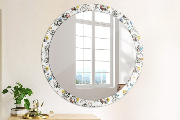 Round mirror frame with print Butterfly
