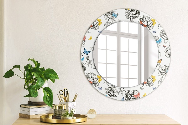 Round mirror frame with print Butterfly