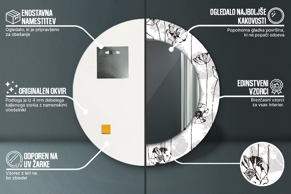 Round wall mirror decor Maki flowers