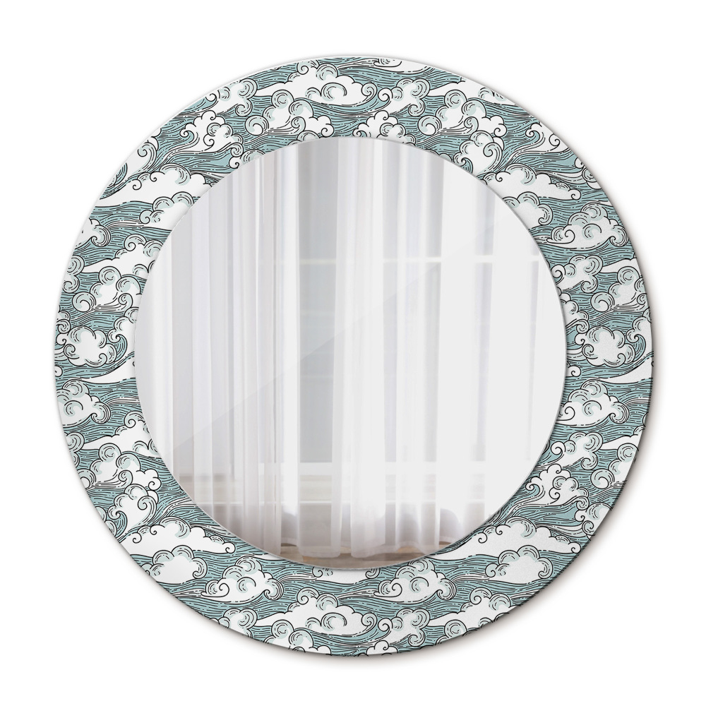 Round mirror frame with print Clouds