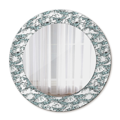 Round mirror frame with print Clouds