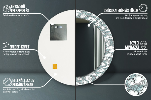 Round mirror frame with print Clouds