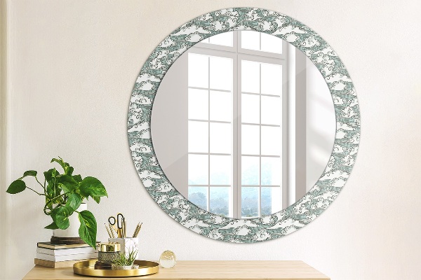Round mirror frame with print Clouds